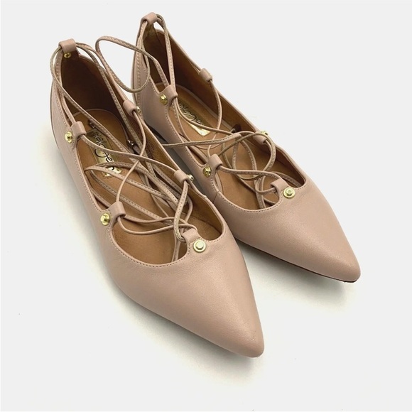 HALOGEN Owen Blush Pink Pointy Toe Leather Lace Up Flats US 4.5M - Picture 2 of 13